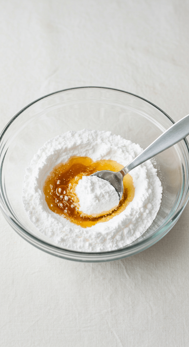 Ingredients for DIY carpet deodorizer including baking soda, essential oils, and a spoon