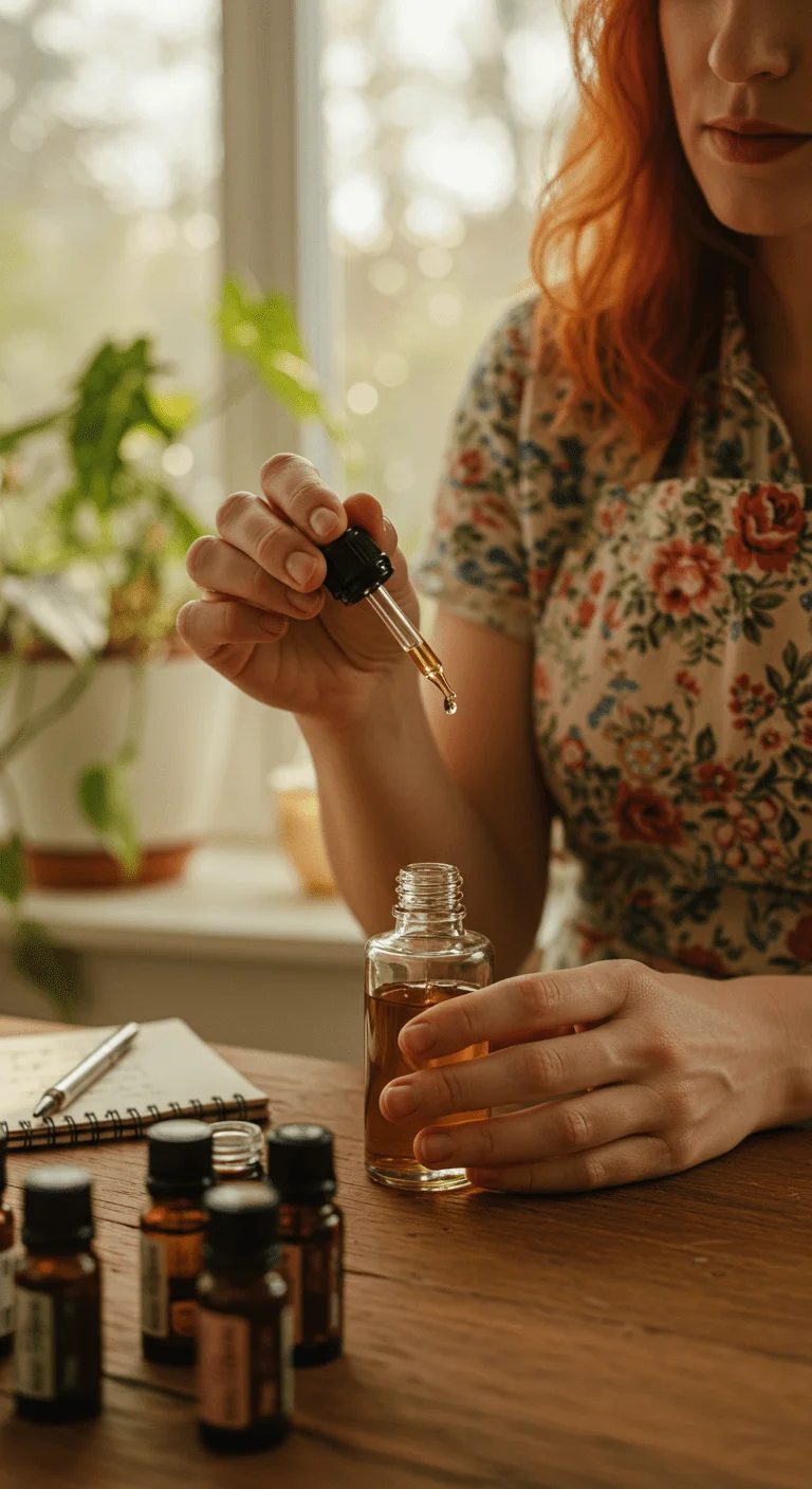 Person adding essential oils into a perfume bottle for DIY fragrance