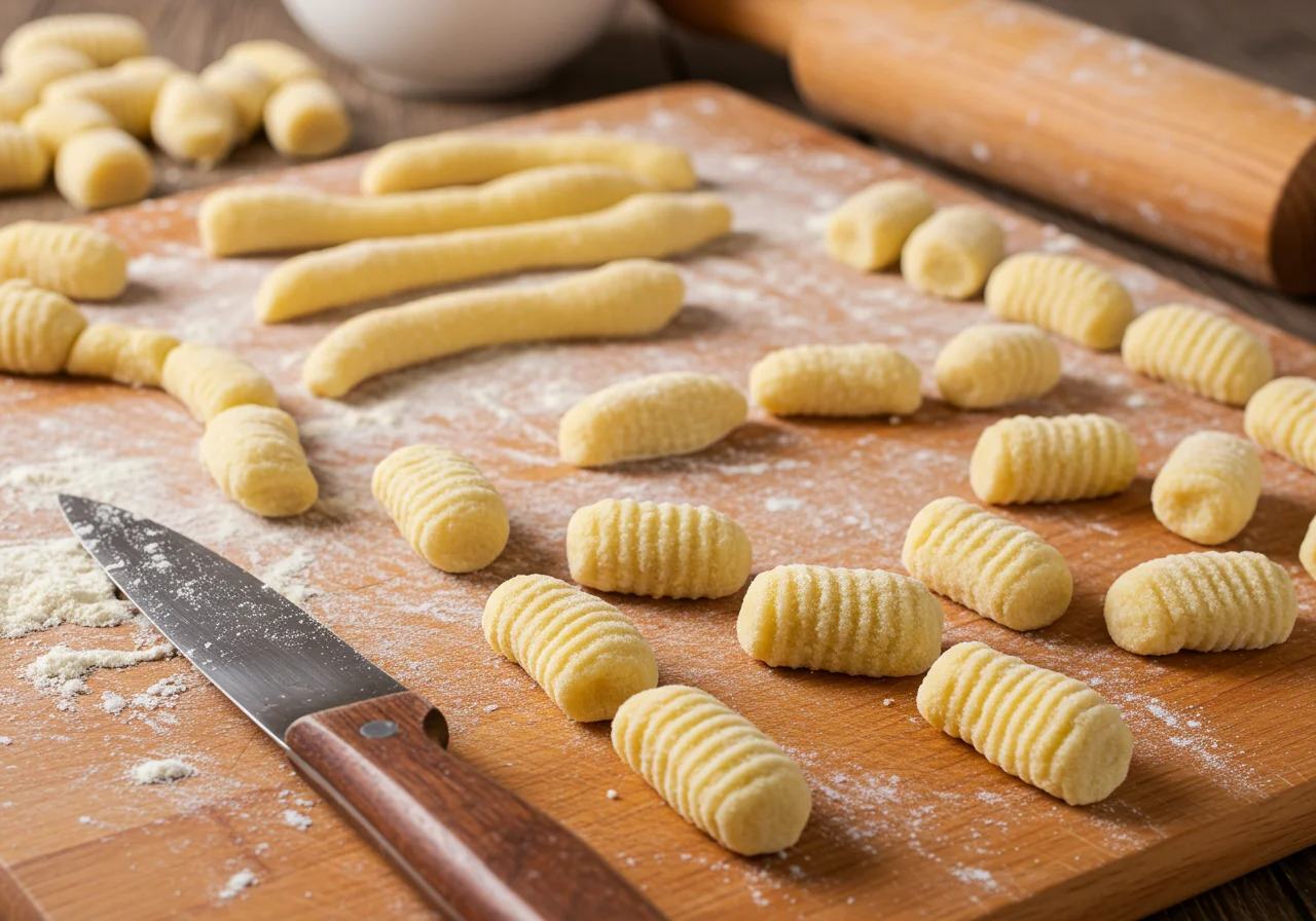 Rouler la pâte de gnocchi sur un plan de travail fariné pour la recette de gnocchis de patate douce.