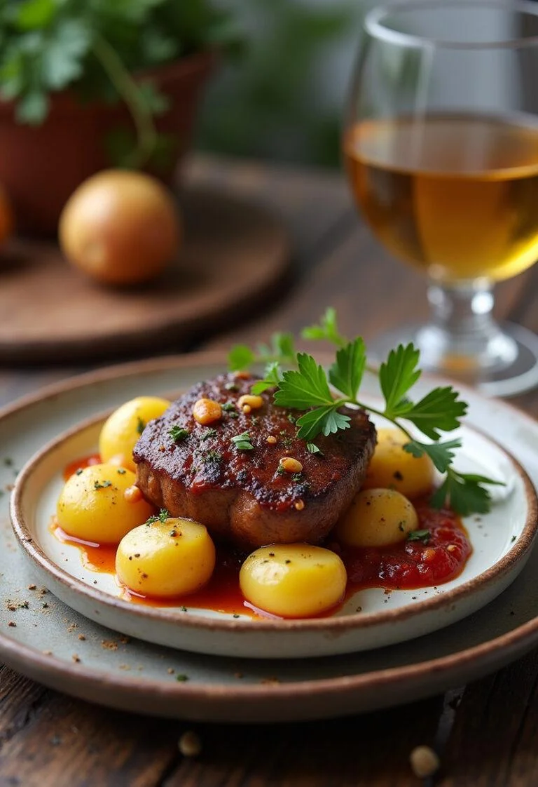 Finished Boudin Noir aux Pommes displayed on a rustic table, perfect for a French culinary experience.
