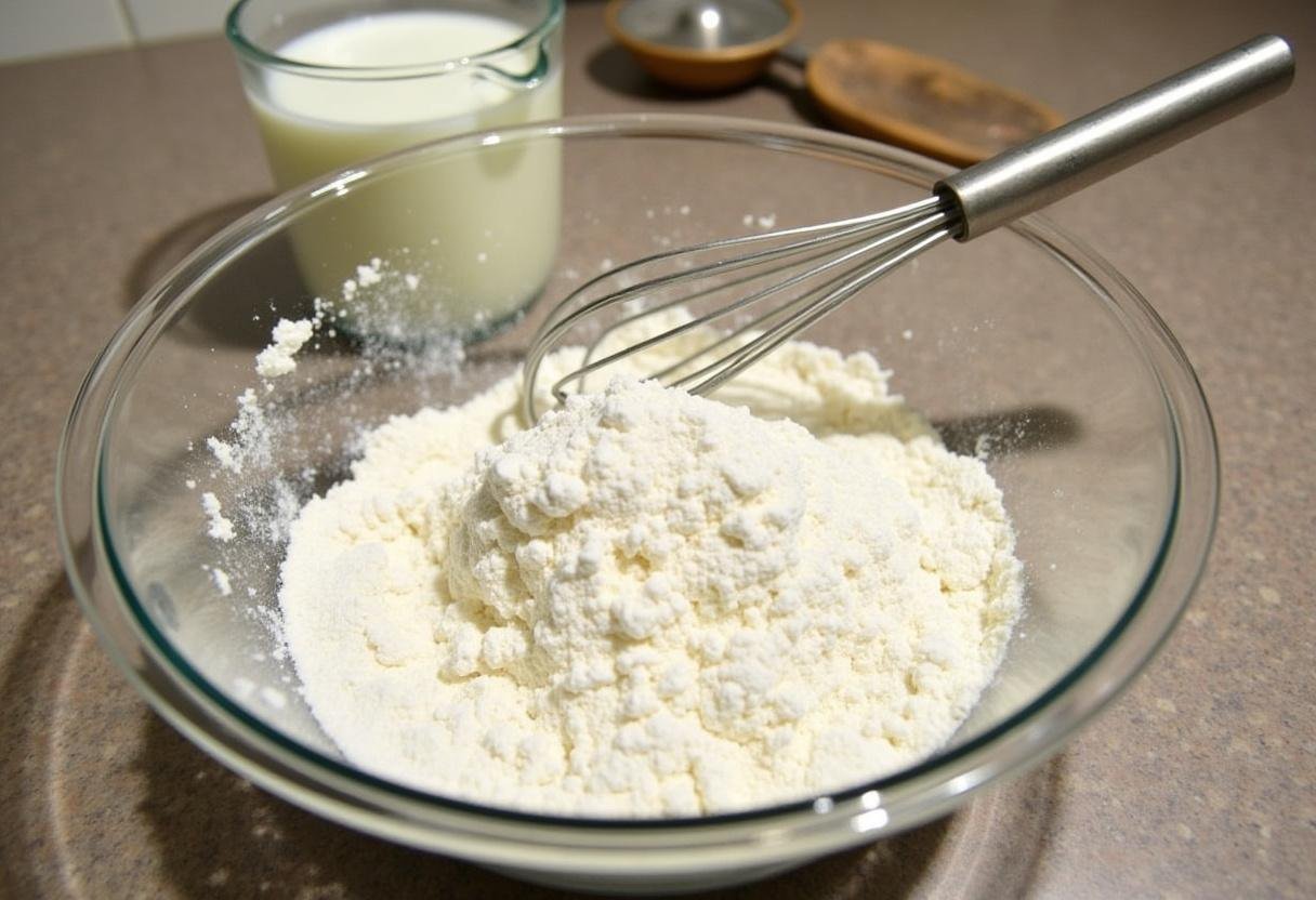 Ingrédients pour le Carré Moelleux au Lait et Crème Douce, comprenant de la farine, de la levure et du sucre.