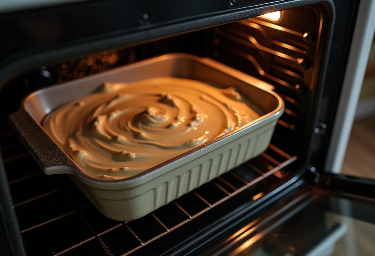 Plat de cuisson avec le Carré Moelleux au Lait et Crème Douce prêt à être cuit dans le four.
