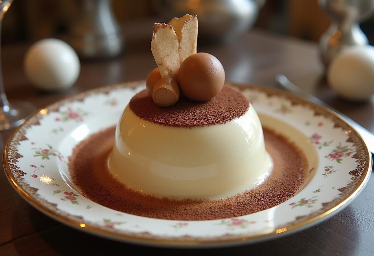 Finished Carré Satiné au Chocolat Blanc et Crème beautifully plated for serving.