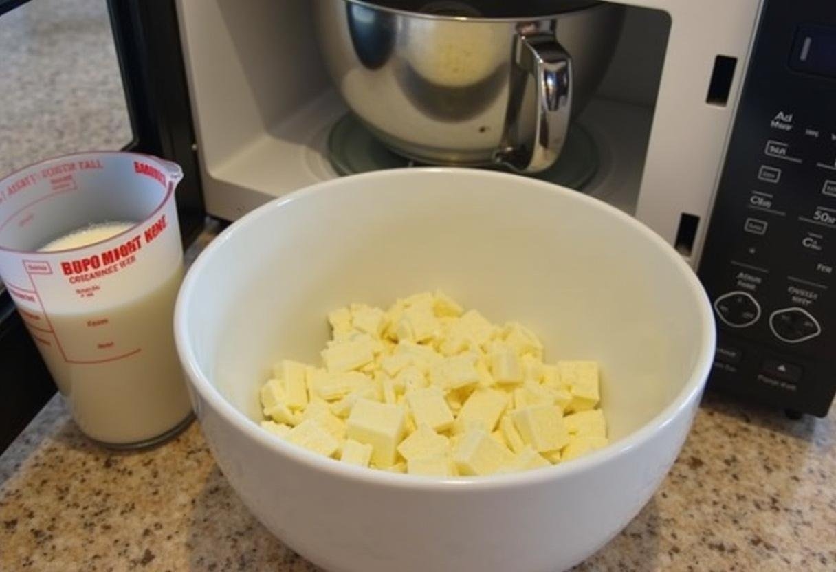 Melting white chocolate for Carré Satiné au Chocolat Blanc et Crème.