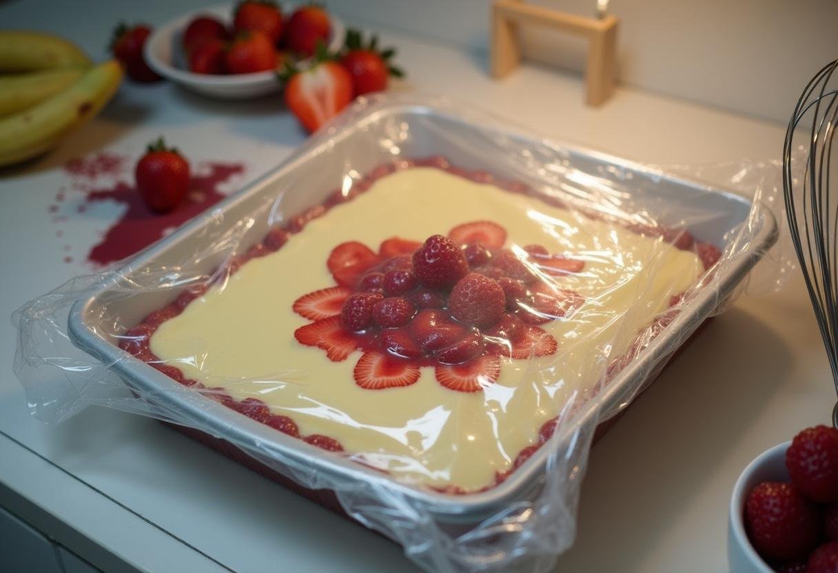 Charlotte Tiramisu being refrigerated to set.