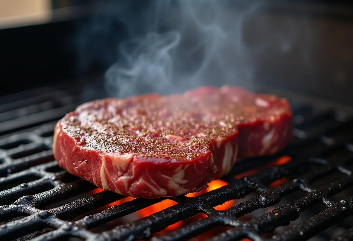Côte de Bœuf sur le gril, développant des marques de gril parfaites pour un barbecue.
