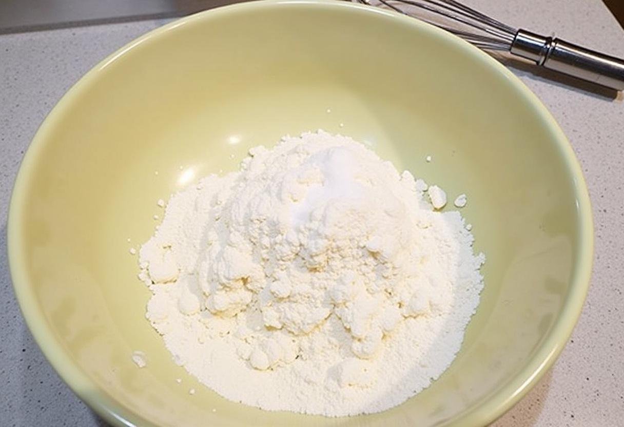 Mélange de farine d'amande, de sucre et de sel pour préparer des Financiers aux Amandes.