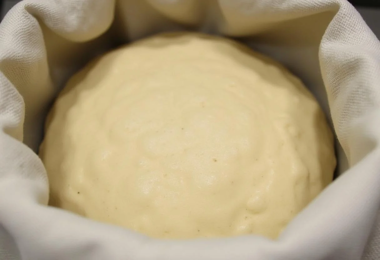 Pâte pour Fougasse Provençale levant dans un bol, indiquant le processus de fermentation.