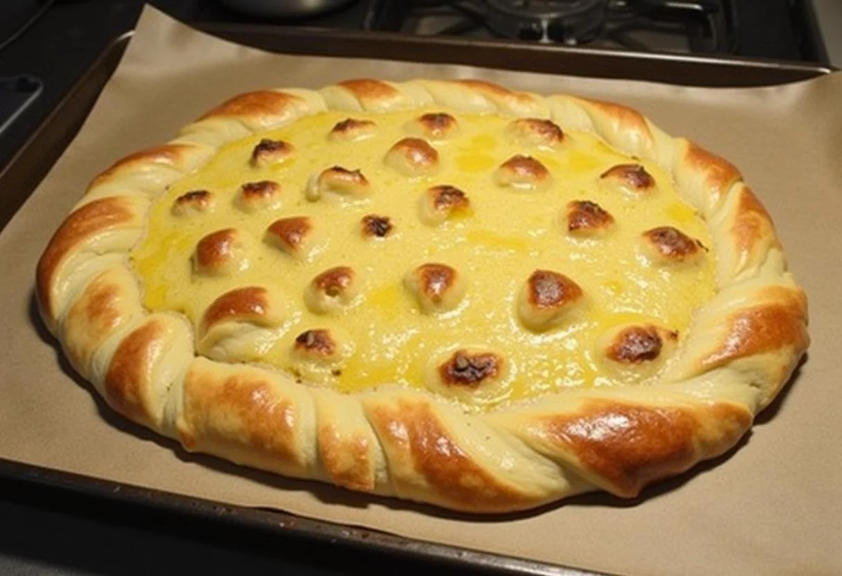 Fougasse Provençale façonnée sur une plaque de cuisson, prête à être cuite au four.