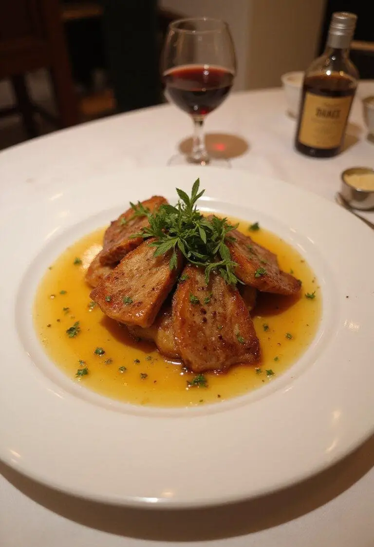 Finished Magret de Canard au Miel plated perfectly, ideal for a fine dining experience.