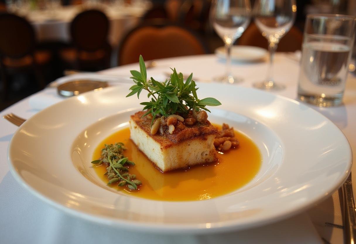 Finished Magret de Canard au Miel plated perfectly, ideal for a fine dining experience.