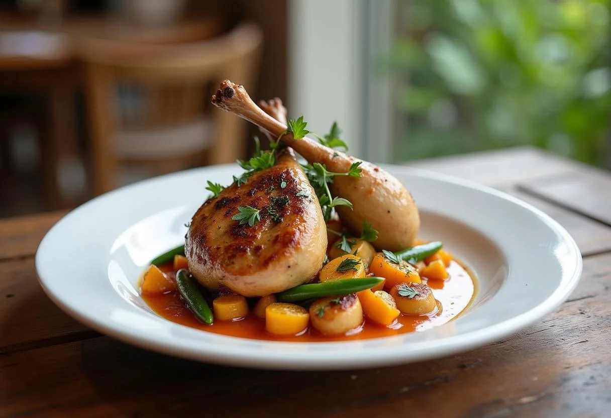 Pintade aux Choux prête à servir, un plat copieux et savoureux parfait pour un repas familial.