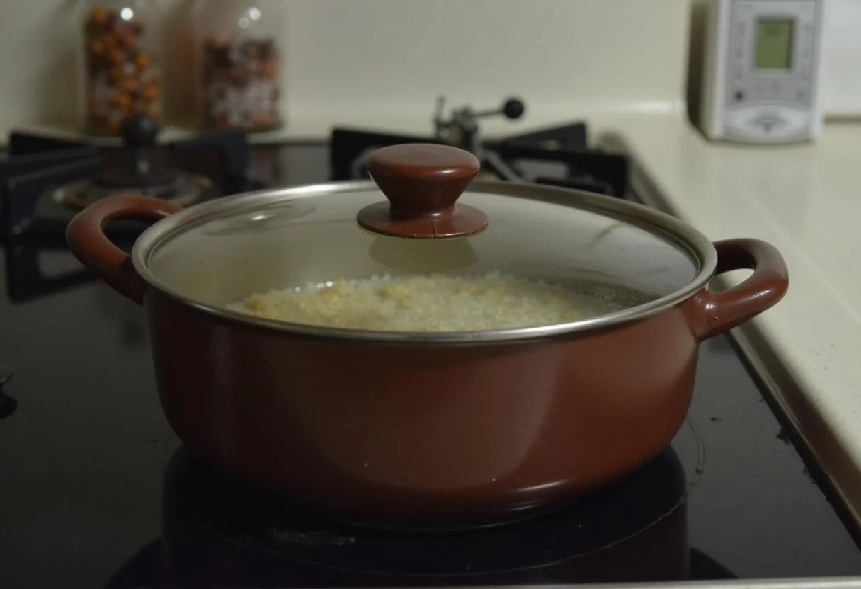 Pot de Pintade aux Choux en train de mijoter sur le feu, prêt à être servi.