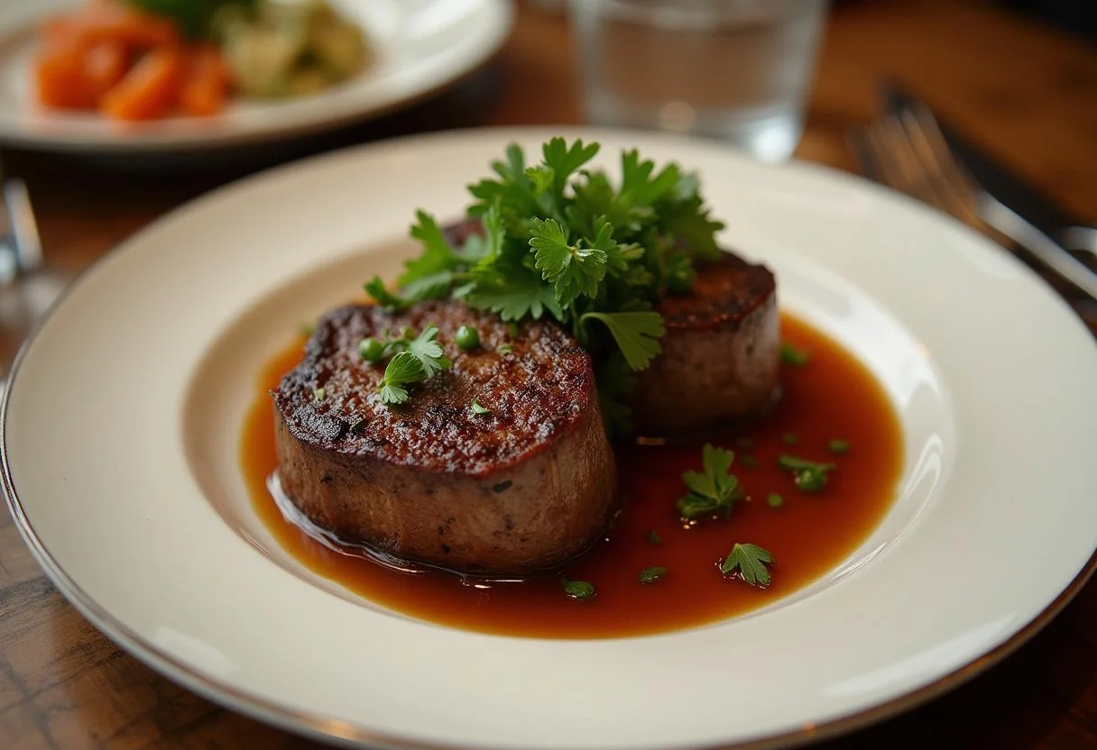 Finished Rôti de boeuf aux Pruneaux dish, elegantly presented for a delightful meal.