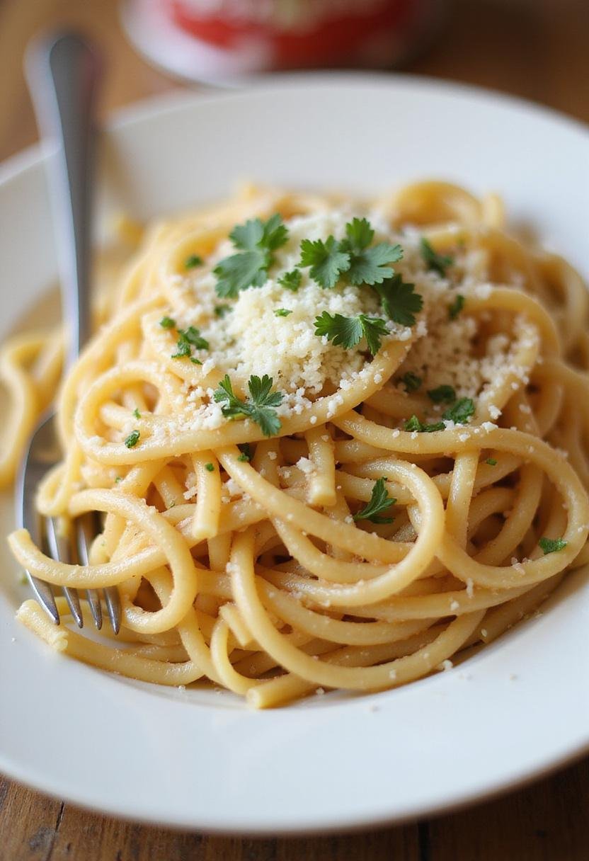 Finished creamy Spaghetti Carbonara, rich and delicious, perfect for a comforting meal.