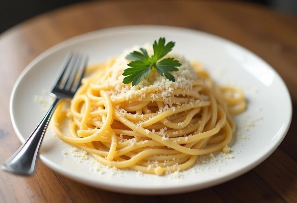 Finished creamy Spaghetti Carbonara, rich and delicious, perfect for a comforting meal.