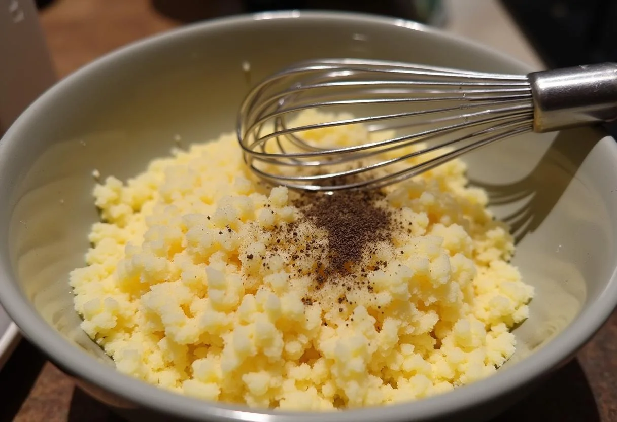 Grated cheese and black pepper prepared for creamy Spaghetti Carbonara sauce.