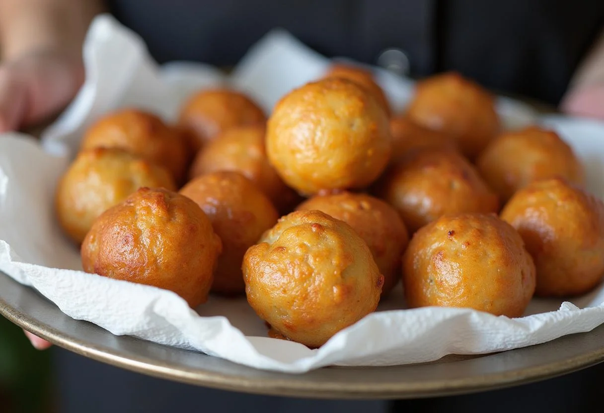 Boulettes de poisson légères et parfumées sur une assiette avec du papier absorbant, prêtes à être dégustées.