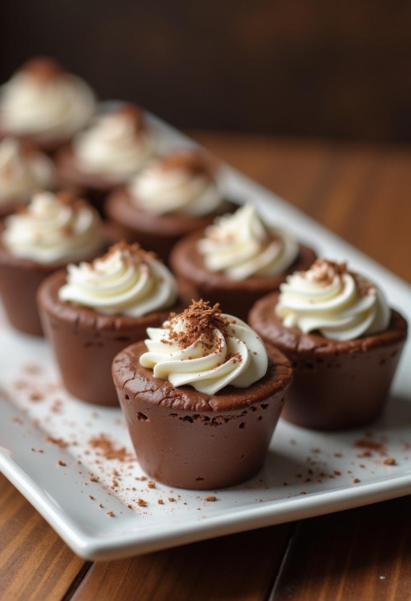 Présentation de délicieuses coupes de crème dessert au chocolat maison, ornées de crème fouettée et de copeaux de chocolat.