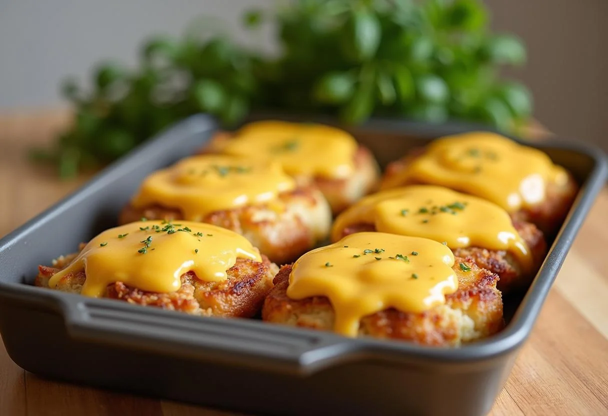 Sandwich Croque-Madame assemblé prêt pour le four avec une sauce béchamel crémeuse.