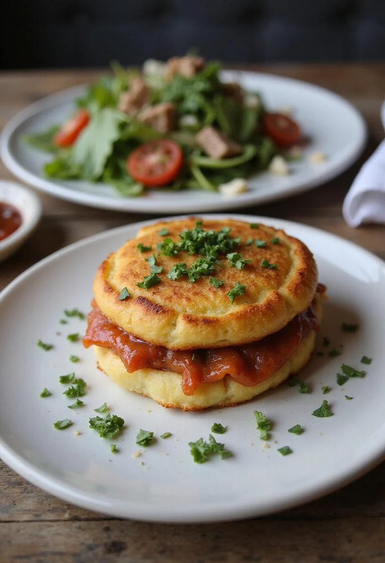 Finished Croque-Monsieur served with salad, a delicious French classic for brunch.