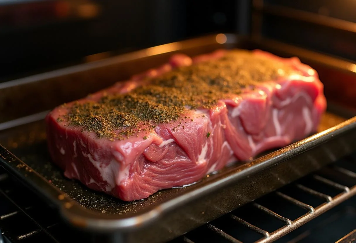 Cuisson du rôti de boeuf au four, surveiller le temps de cuisson pour obtenir la cuisson saignante ou à point parfaite.