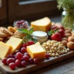 Plateau de fromage Coulommiers finement disposé sur une table rustique, présentation invitante.