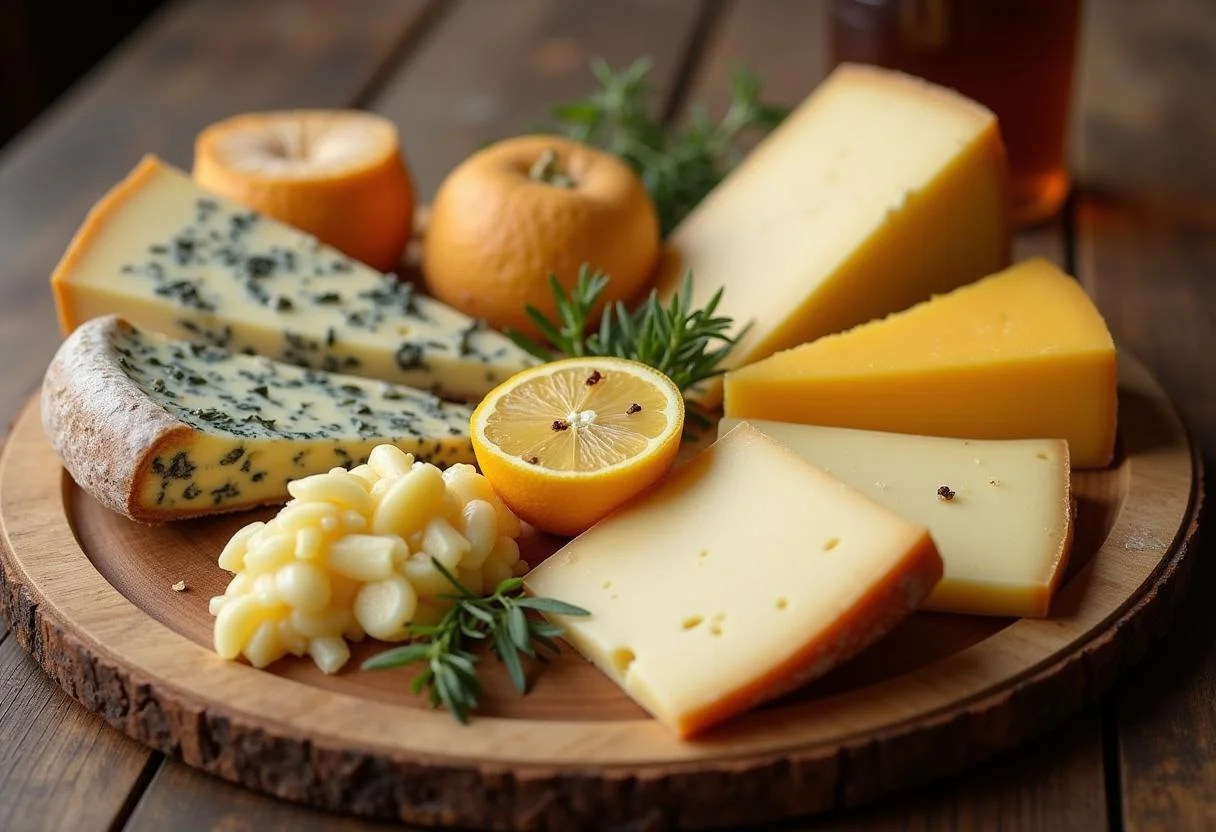Plateau de fromages espagnols magnifiquement présenté, mettant en valeur le Manchego et l'Idiazabal, idéal pour apprécier les saveurs.