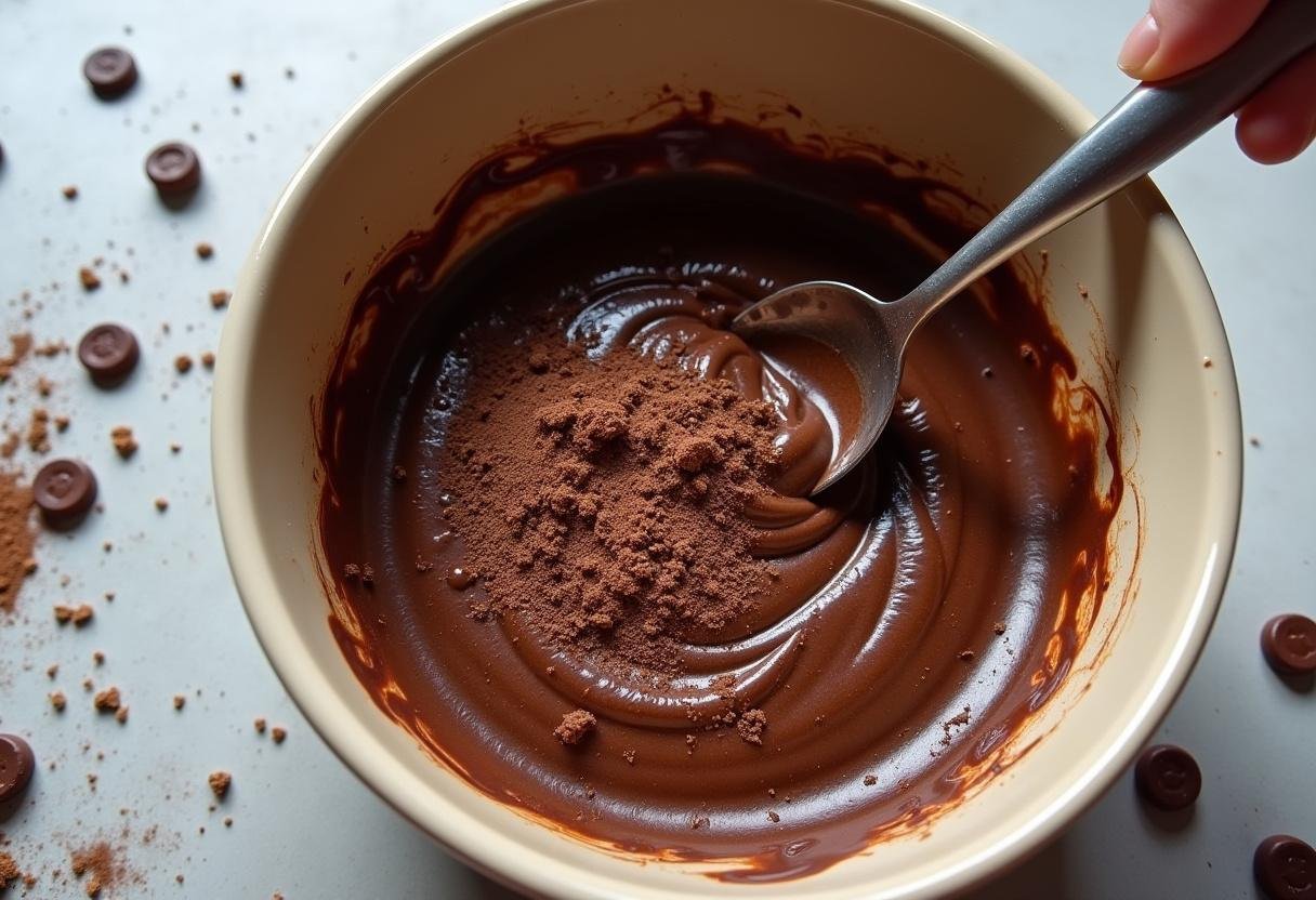 Mélange de la garniture au chocolat pour la galette des rois chocolat avec chocolat noir et sucre.