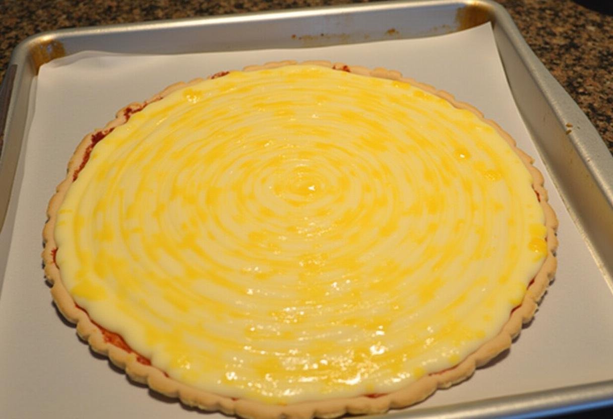 Couvrir la garniture avec le deuxième cercle de pâte, scellant les bords et décorant le dessus de la galette des rois aux pommes.