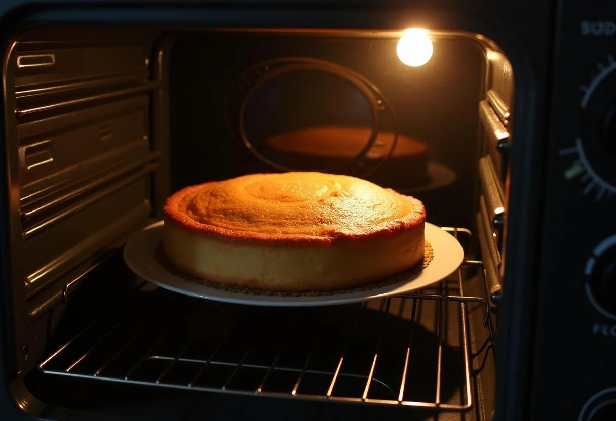 Gâteau flocon d'avoine en train de cuire dans le four, étape essentielle pour un gâteau moelleux parfait.