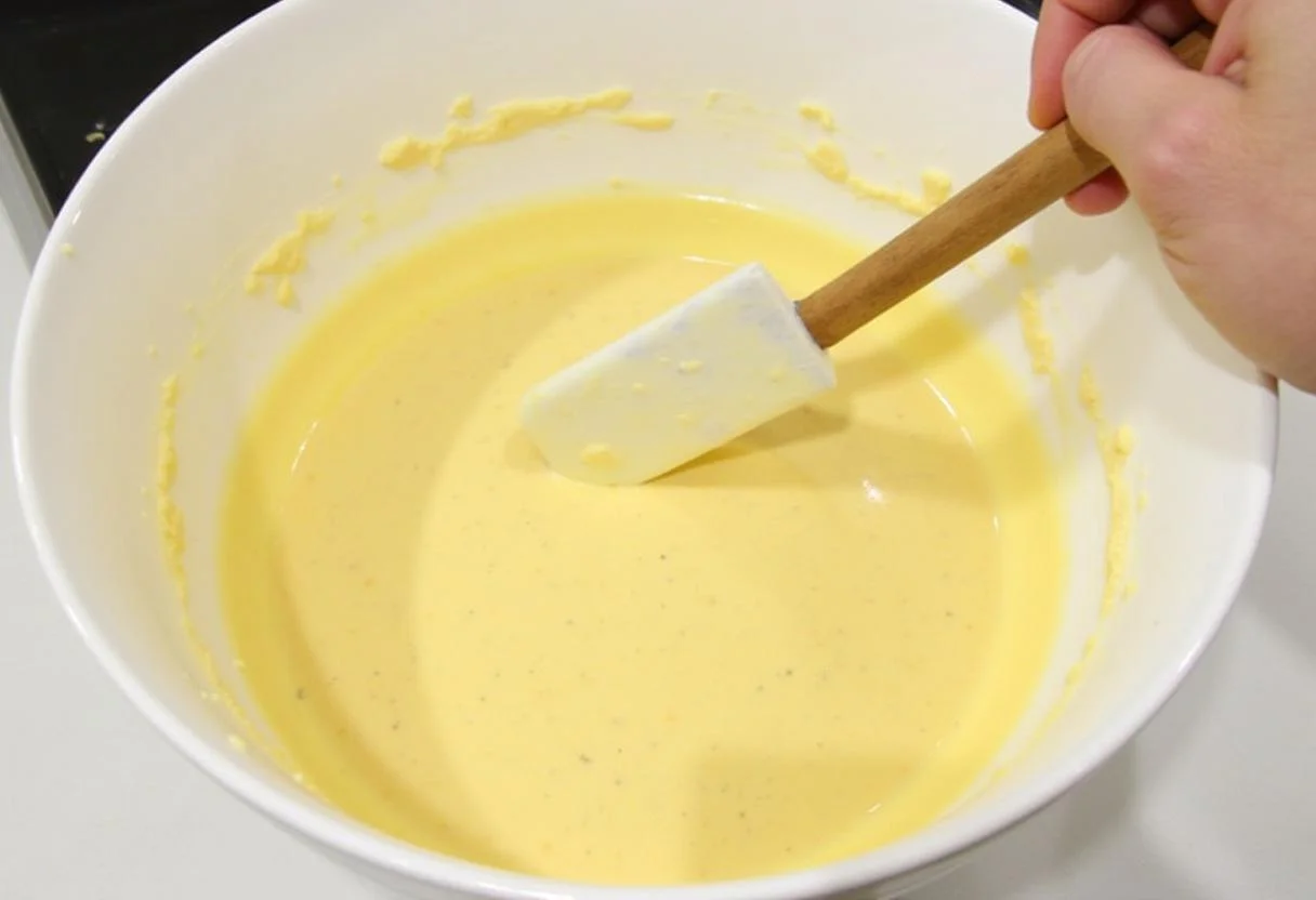 Incorporation délicate des ingrédients secs dans le mélange d'œufs pour un gâteau à la pistache et aux framboises uniforme.
