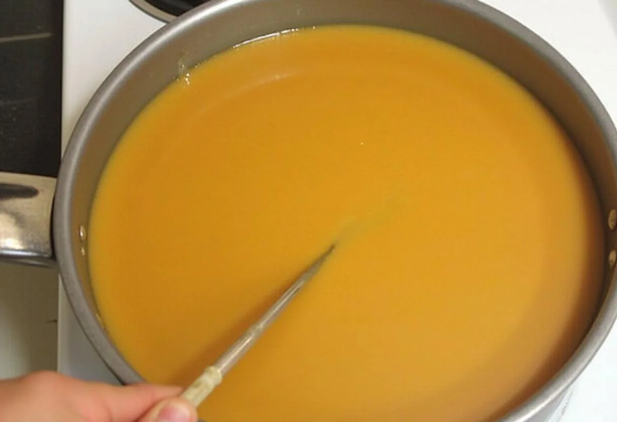 Préparation du caramel pour le Gâteau à l'Ananas Caramélisé et Moelleux, avec du sucre fondant dans une casserole.