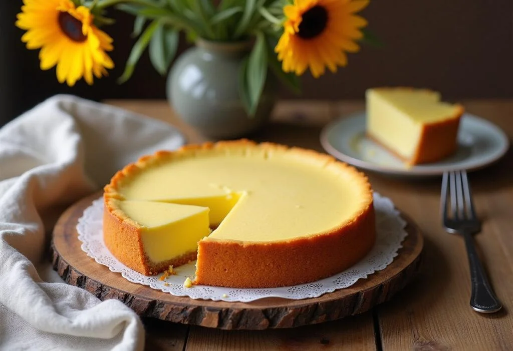 Un délicieux gâteau au yaourt au micro-ondes prêt à être dégusté, avec une ambiance chaleureuse autour.