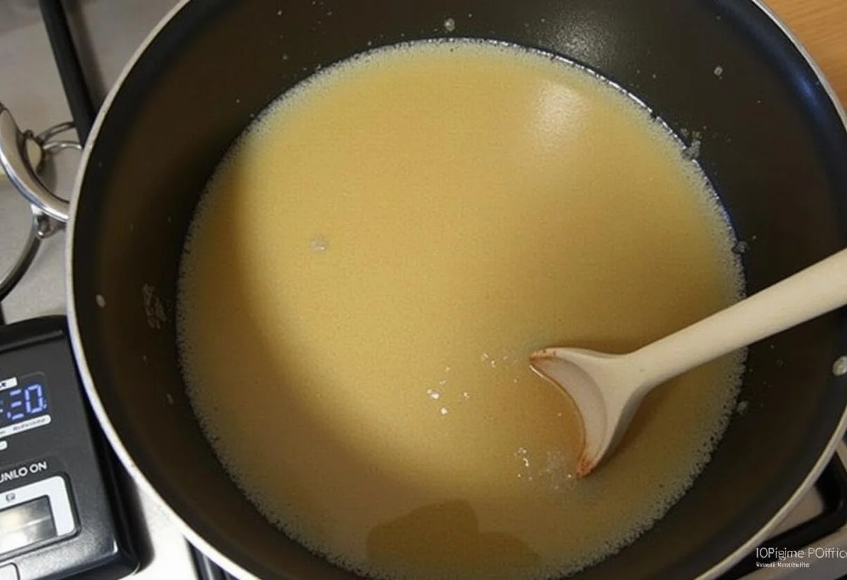 Mélange de gingembre en ébullition, mettant en lumière le processus de cuisson des bienfaits du gingembre confit.