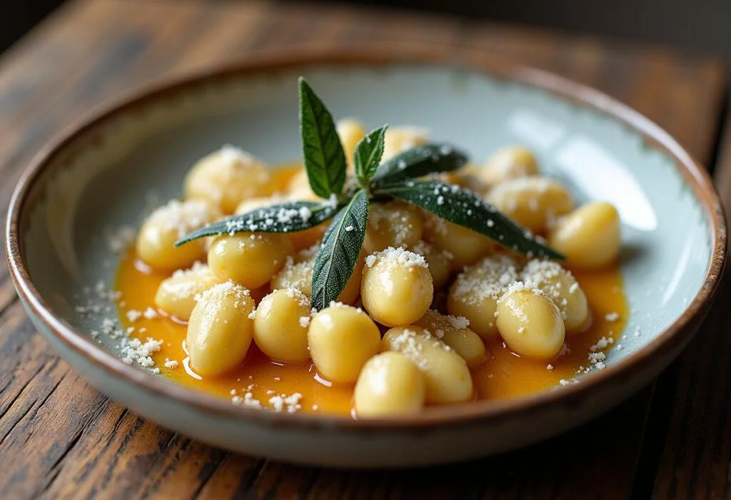 Servi des gnocchis au potiron accompagnés d'une sauce à la sauge, un plat délicieux et réconfortant.