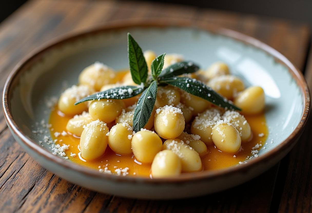Servi des gnocchis au potiron accompagnés d'une sauce à la sauge, un plat délicieux et réconfortant.