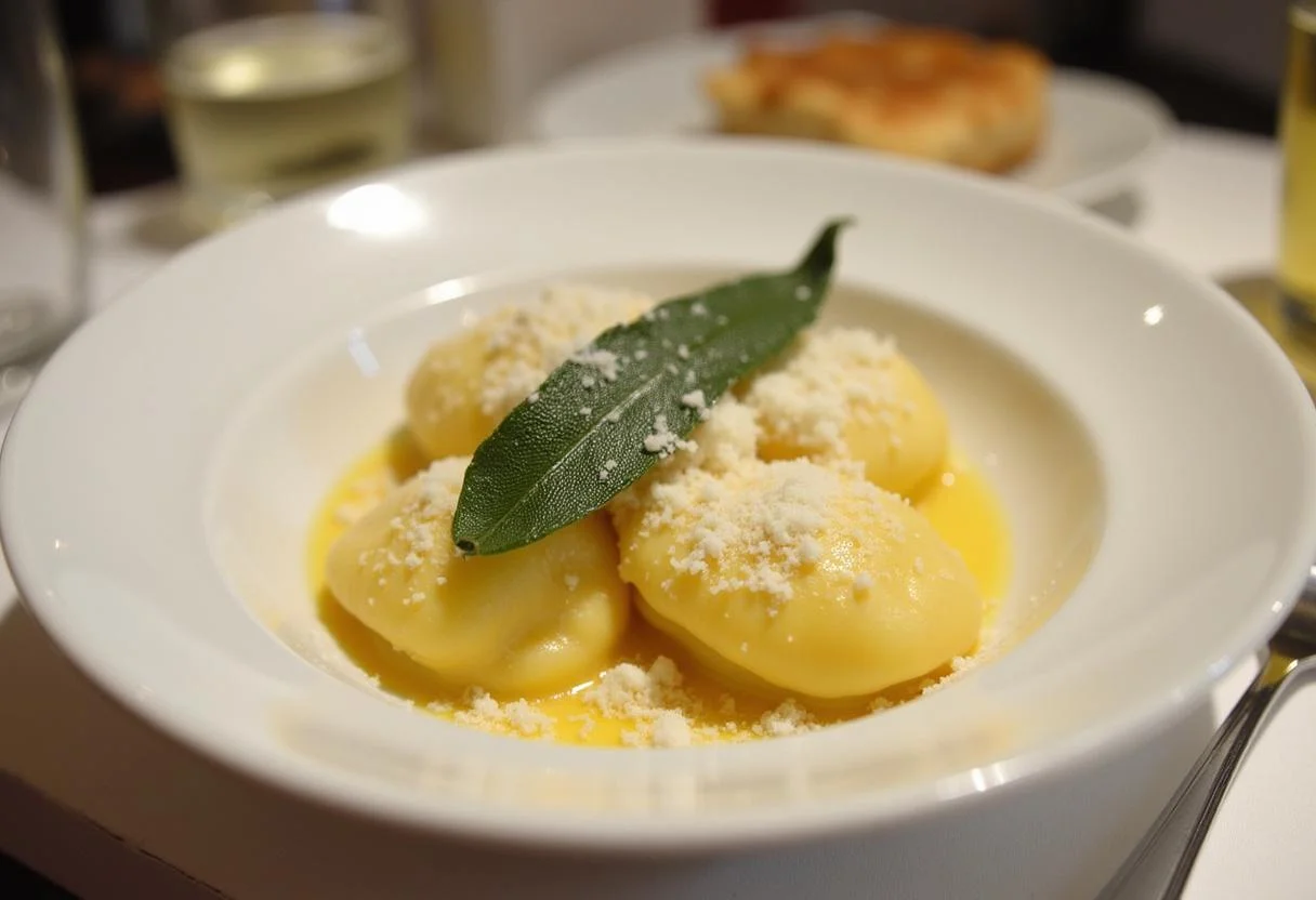 Finished Gnocchis Maison served with Parmesan and sage, perfect for an Italian meal.