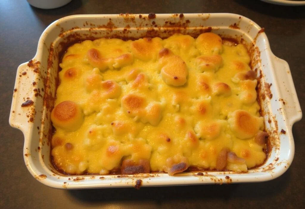 Gratin dauphinois patate douce parfaitement cuit, doré et appétissant, prêt à être dégusté avec des couches de patates douces et pommes de terre.