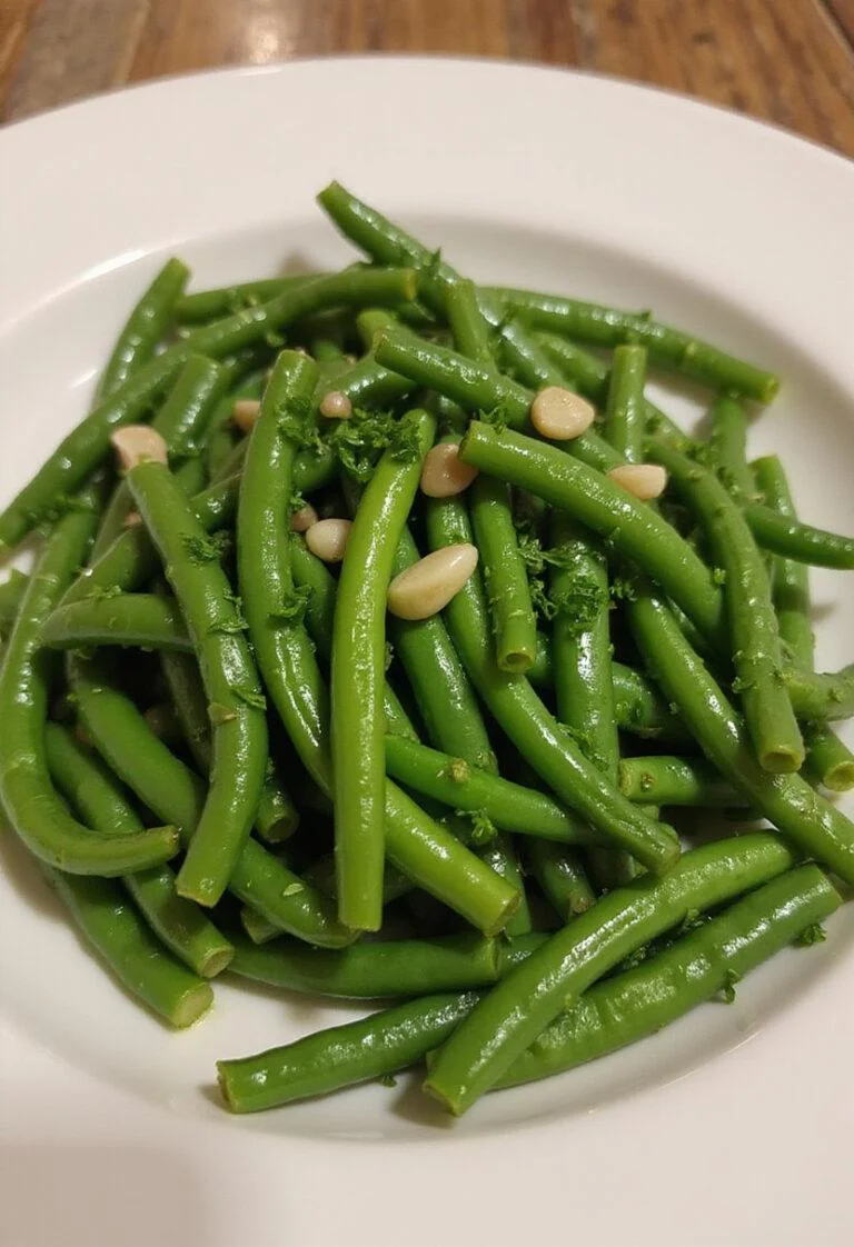 Delicious Haricots Verts Ail et Persil ready for serving.