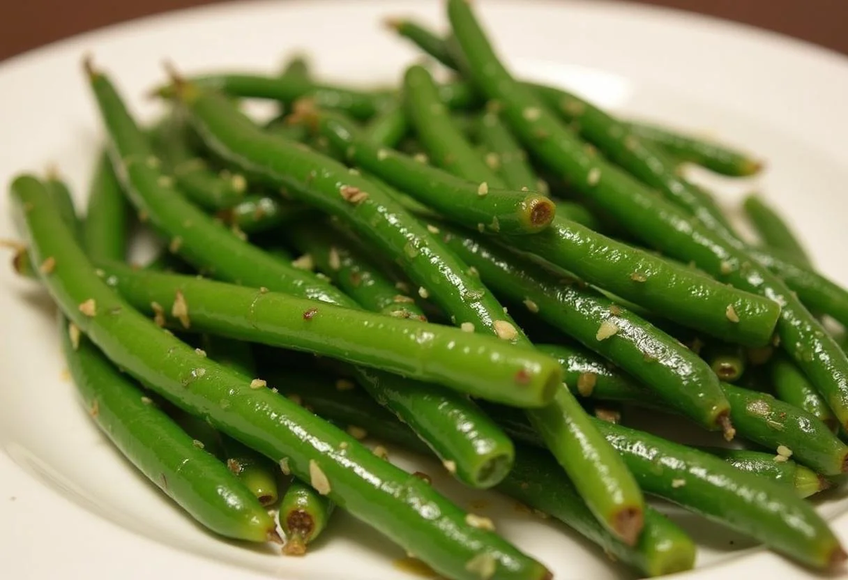 De délicieux Haricots Verts Ail et Persil prêts à être servis.