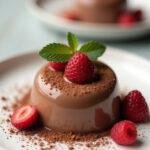 Détail d'une mousse au chocolat légère parfaitement dressée, mettant en valeur sa texture veloutée et garnie avec élégance.