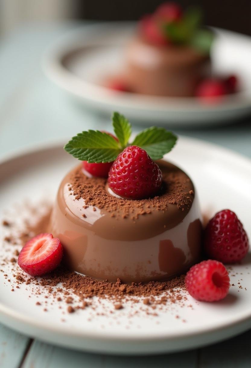 Détail d'une mousse au chocolat légère parfaitement dressée, mettant en valeur sa texture veloutée et garnie avec élégance.