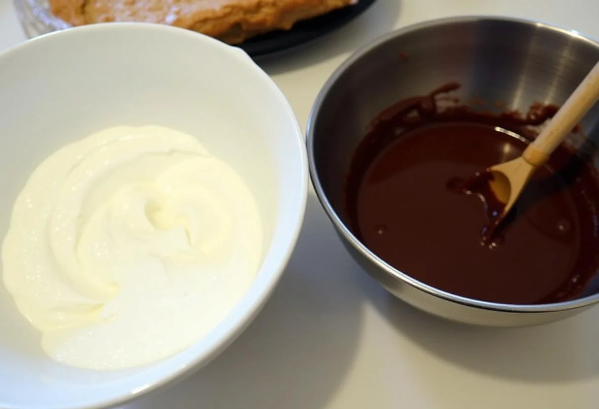 Blancs d'œufs montés en neige pour une mousse au chocolat légère, préparés dans une cuisine élégante.
