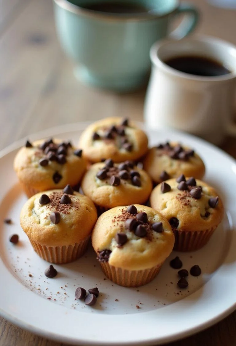 Muffins moelleux aux pépites de chocolat présentés sur une assiette, dessert aux pommes parfait pour le goûter.