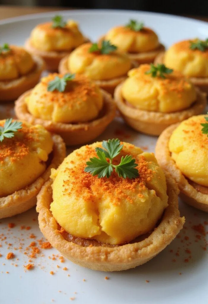 Œufs Mimosa Classiques garnis de paprika et d'herbes fraîches, parfaits pour une entrée.