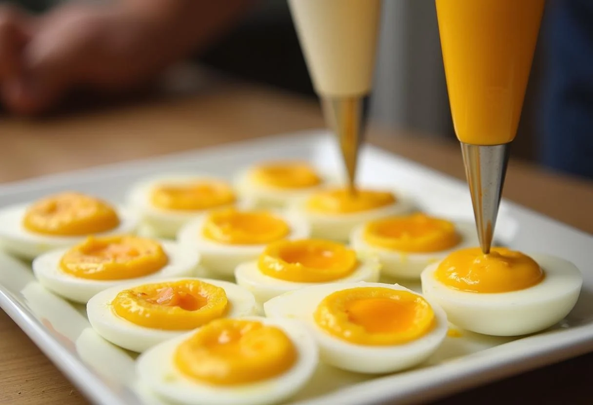 Blancs d'œufs prêts à être garnis pour les Œufs Mimosa Classiques.