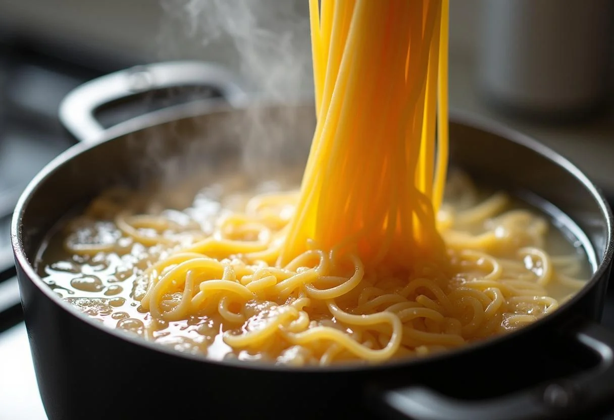 Préparation des pâtes au thon : faire cuire des spaghetti dans une grande casserole d'eau salée bouillante.