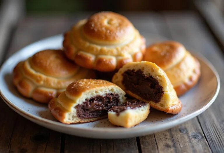 Assiette de petits pains au chocolat fraîchement cuits, avec du chocolat fondant à l'intérieur, un délice irrésistible.
