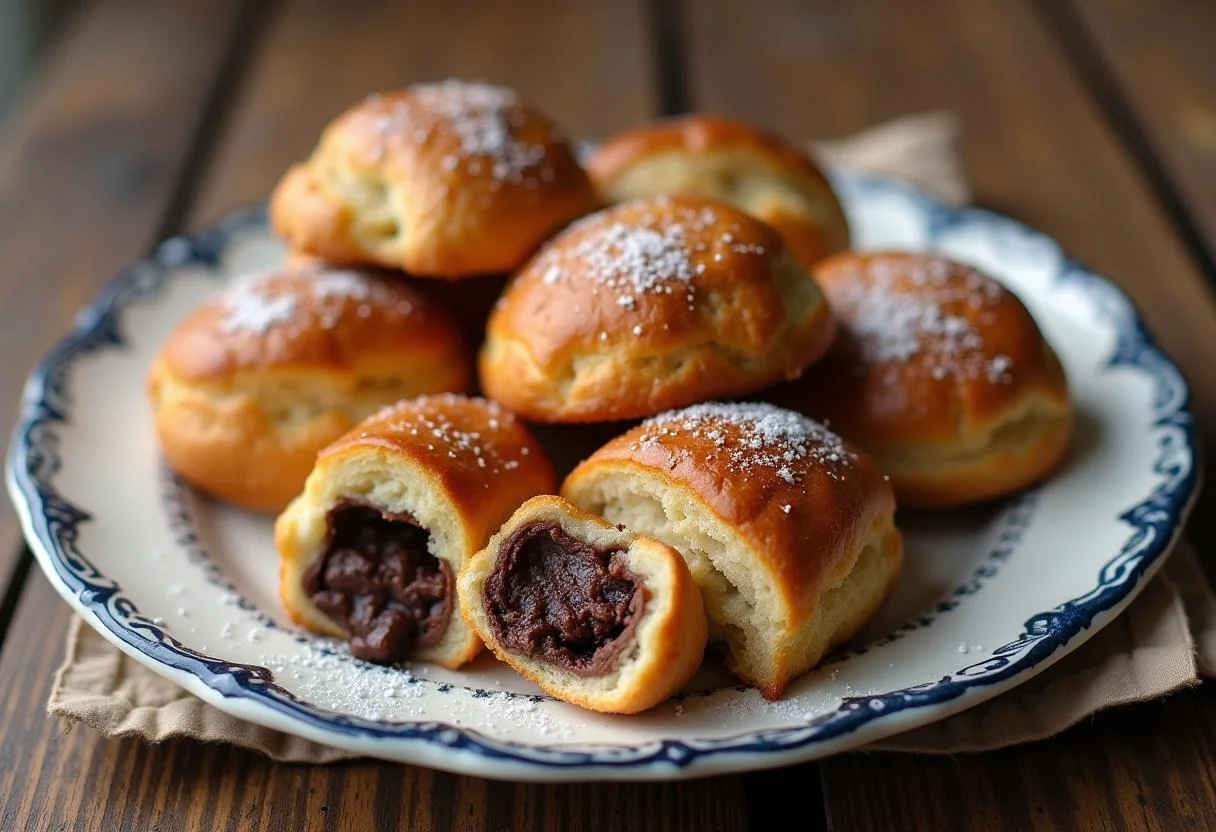 Assiette de petits pains au chocolat fraîchement cuits, avec du chocolat fondant à l'intérieur, un délice irrésistible.